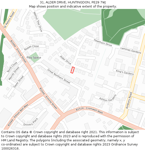 31, ALDER DRIVE, HUNTINGDON, PE29 7WJ: Location map and indicative extent of plot