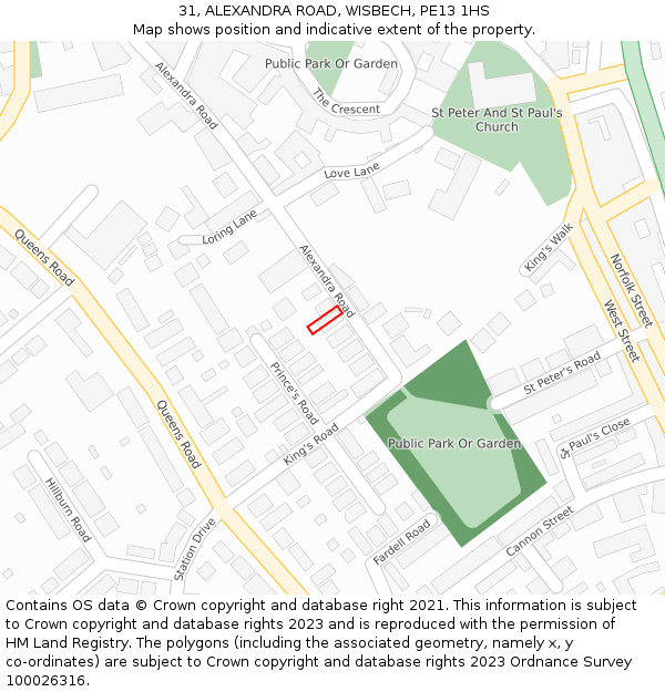 31, ALEXANDRA ROAD, WISBECH, PE13 1HS: Location map and indicative extent of plot