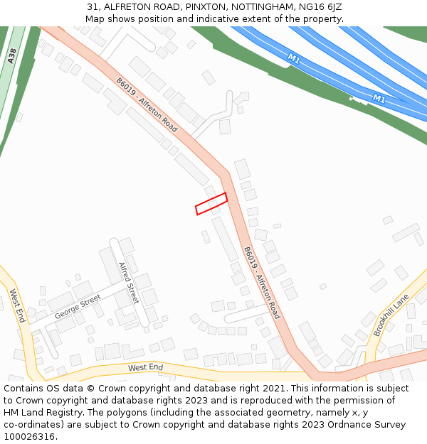 31, ALFRETON ROAD, PINXTON, NOTTINGHAM, NG16 6JZ: Location map and indicative extent of plot