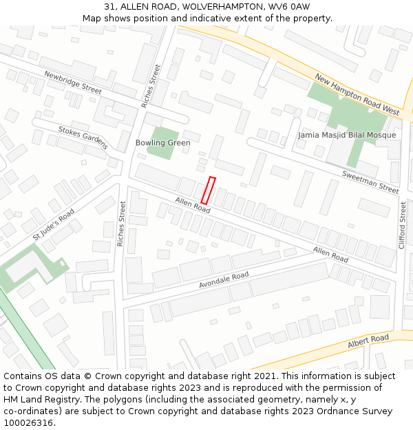 31, ALLEN ROAD, WOLVERHAMPTON, WV6 0AW: Location map and indicative extent of plot