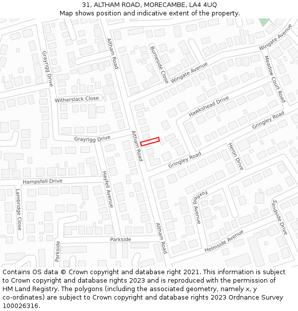 31, ALTHAM ROAD, MORECAMBE, LA4 4UQ: Location map and indicative extent of plot