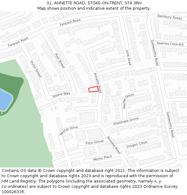 31, ANNETTE ROAD, STOKE-ON-TRENT, ST4 3RH: Location map and indicative extent of plot