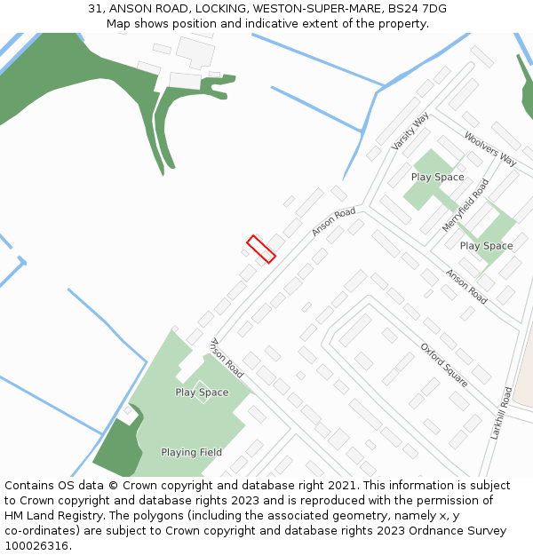 31, ANSON ROAD, LOCKING, WESTON-SUPER-MARE, BS24 7DG: Location map and indicative extent of plot