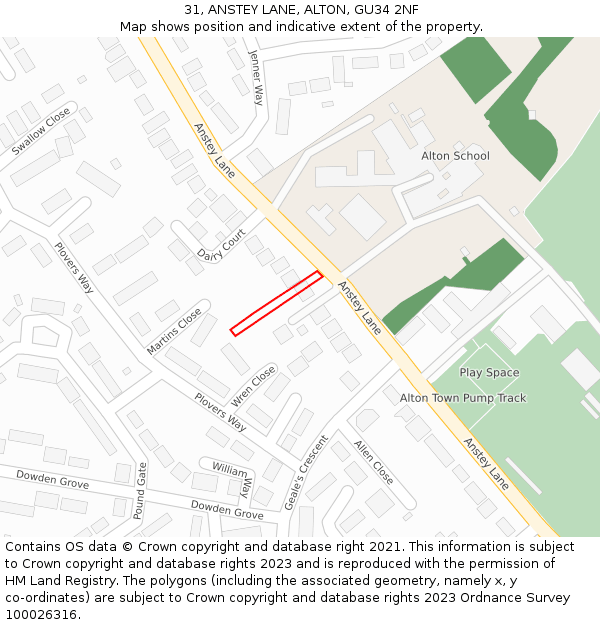 31, ANSTEY LANE, ALTON, GU34 2NF: Location map and indicative extent of plot