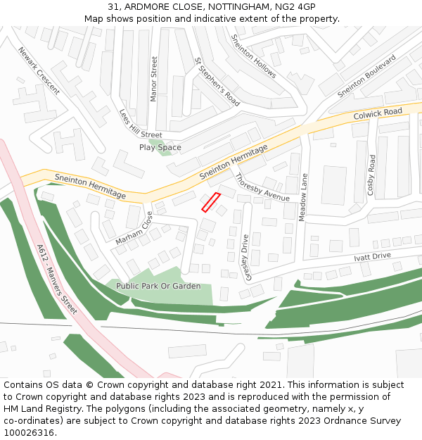 31, ARDMORE CLOSE, NOTTINGHAM, NG2 4GP: Location map and indicative extent of plot