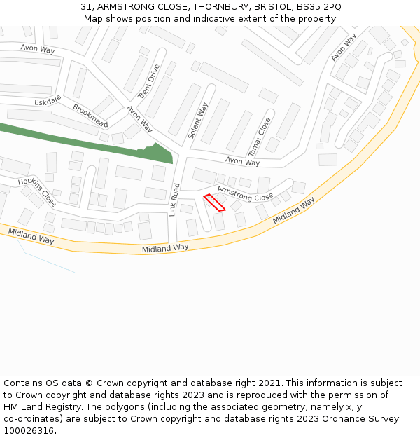 31, ARMSTRONG CLOSE, THORNBURY, BRISTOL, BS35 2PQ: Location map and indicative extent of plot