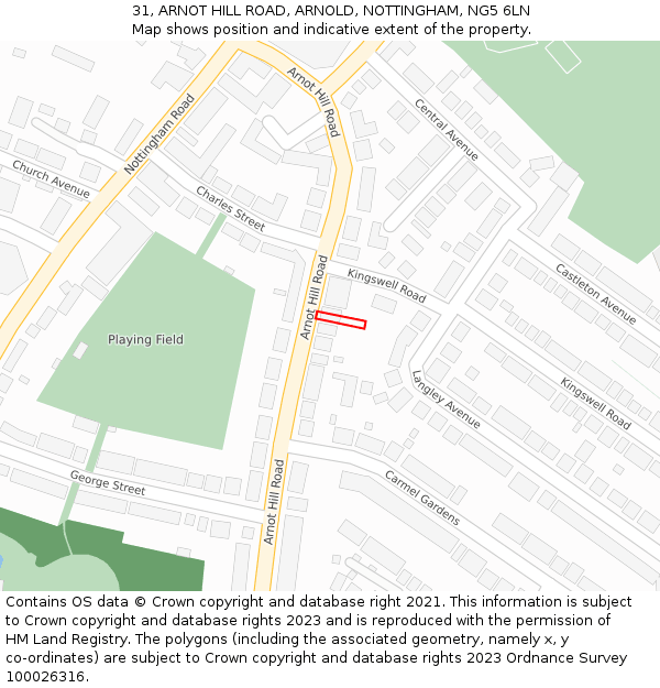 31, ARNOT HILL ROAD, ARNOLD, NOTTINGHAM, NG5 6LN: Location map and indicative extent of plot