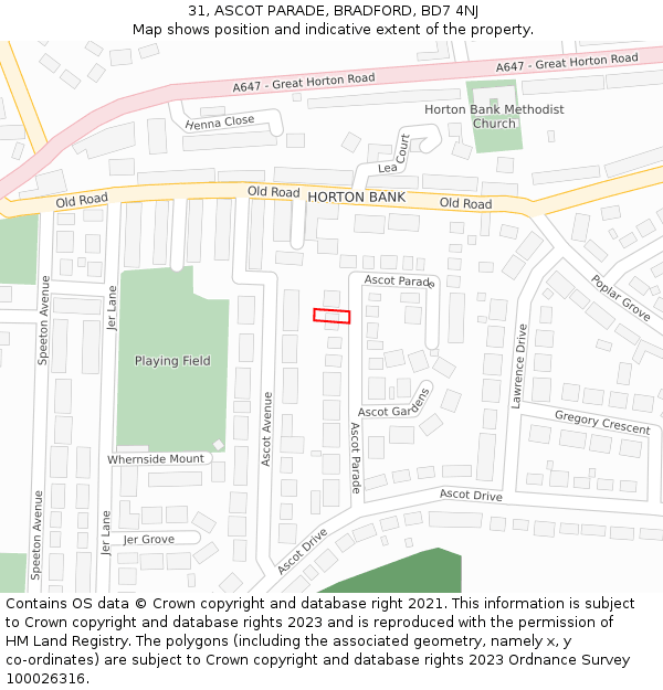 31, ASCOT PARADE, BRADFORD, BD7 4NJ: Location map and indicative extent of plot