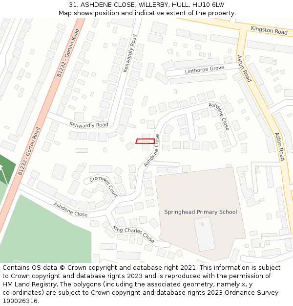 31, ASHDENE CLOSE, WILLERBY, HULL, HU10 6LW: Location map and indicative extent of plot