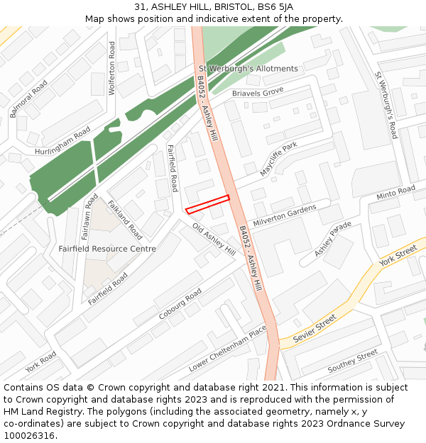31, ASHLEY HILL, BRISTOL, BS6 5JA: Location map and indicative extent of plot
