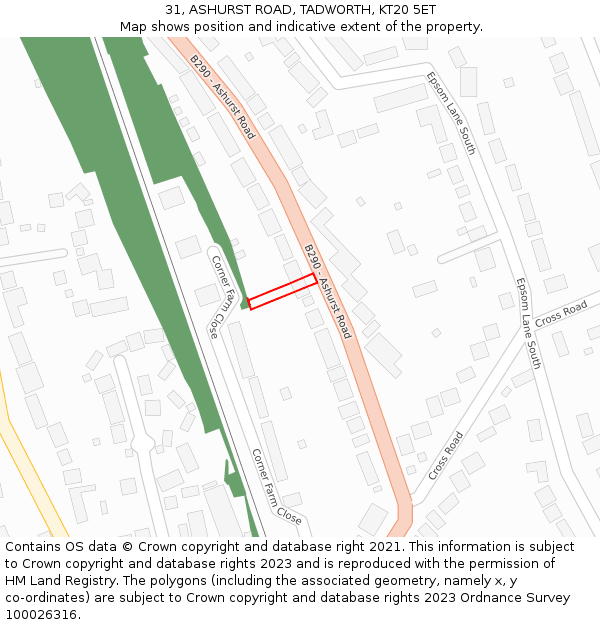 31, ASHURST ROAD, TADWORTH, KT20 5ET: Location map and indicative extent of plot