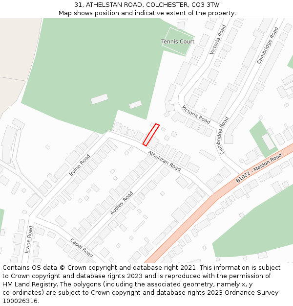 31, ATHELSTAN ROAD, COLCHESTER, CO3 3TW: Location map and indicative extent of plot