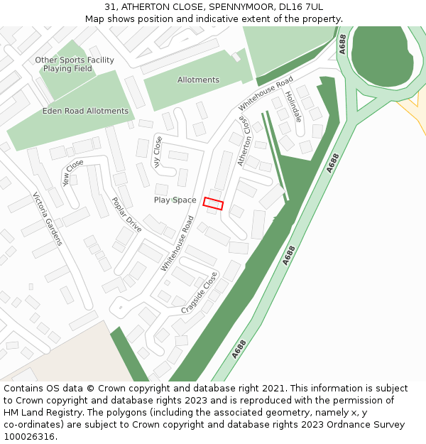 31, ATHERTON CLOSE, SPENNYMOOR, DL16 7UL: Location map and indicative extent of plot