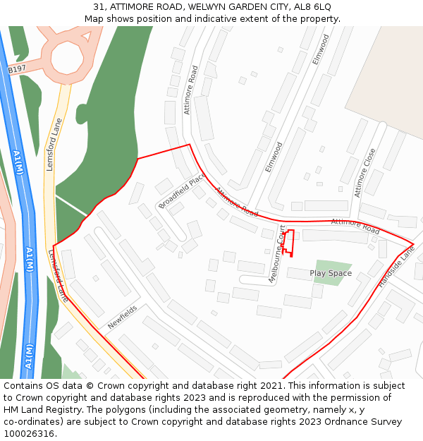 31, ATTIMORE ROAD, WELWYN GARDEN CITY, AL8 6LQ: Location map and indicative extent of plot