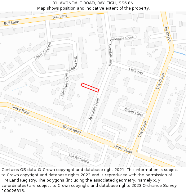 31, AVONDALE ROAD, RAYLEIGH, SS6 8NJ: Location map and indicative extent of plot