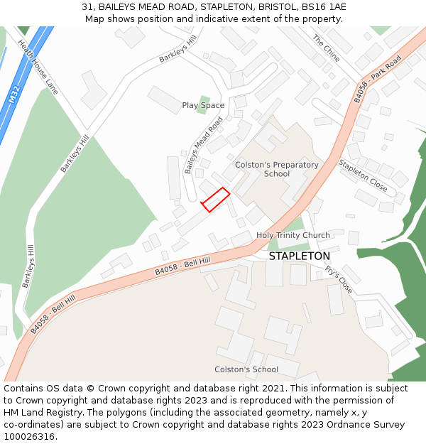 31, BAILEYS MEAD ROAD, STAPLETON, BRISTOL, BS16 1AE: Location map and indicative extent of plot