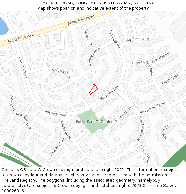 31, BAKEWELL ROAD, LONG EATON, NOTTINGHAM, NG10 1NX: Location map and indicative extent of plot