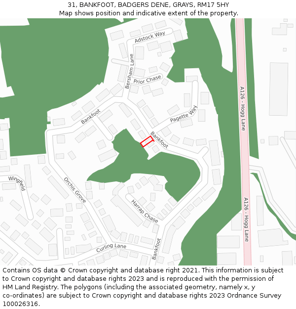 31, BANKFOOT, BADGERS DENE, GRAYS, RM17 5HY: Location map and indicative extent of plot