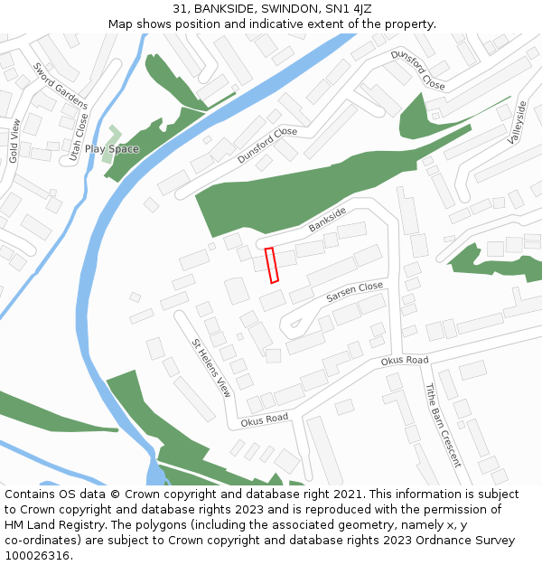 31, BANKSIDE, SWINDON, SN1 4JZ: Location map and indicative extent of plot