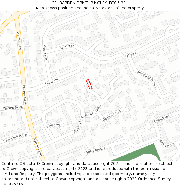 31, BARDEN DRIVE, BINGLEY, BD16 3PH: Location map and indicative extent of plot