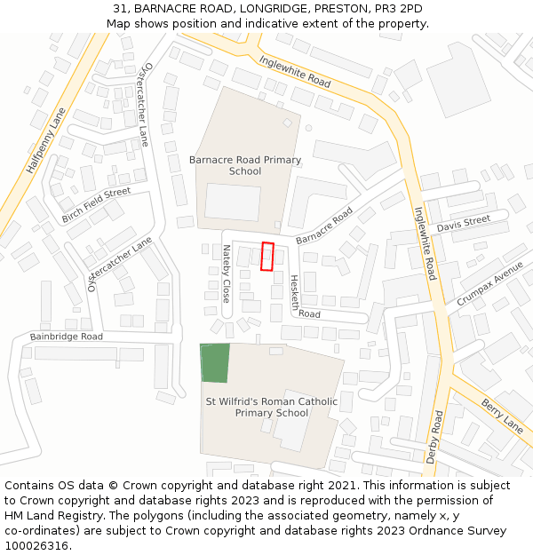 31, BARNACRE ROAD, LONGRIDGE, PRESTON, PR3 2PD: Location map and indicative extent of plot