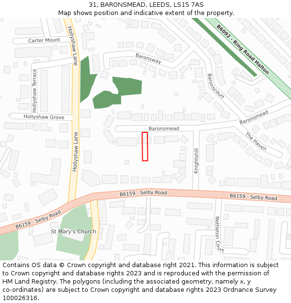31, BARONSMEAD, LEEDS, LS15 7AS: Location map and indicative extent of plot