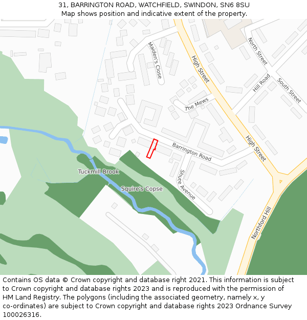 31, BARRINGTON ROAD, WATCHFIELD, SWINDON, SN6 8SU: Location map and indicative extent of plot