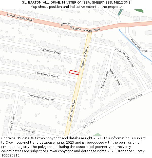 31, BARTON HILL DRIVE, MINSTER ON SEA, SHEERNESS, ME12 3NE: Location map and indicative extent of plot