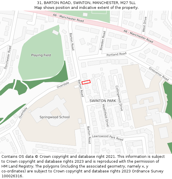 31, BARTON ROAD, SWINTON, MANCHESTER, M27 5LL: Location map and indicative extent of plot