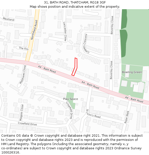 31, BATH ROAD, THATCHAM, RG18 3GF: Location map and indicative extent of plot