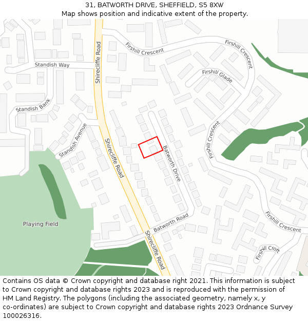 31, BATWORTH DRIVE, SHEFFIELD, S5 8XW: Location map and indicative extent of plot