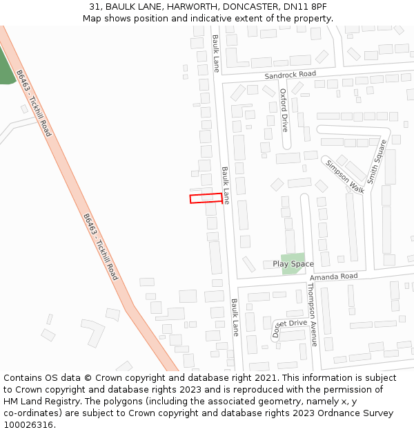 31, BAULK LANE, HARWORTH, DONCASTER, DN11 8PF: Location map and indicative extent of plot