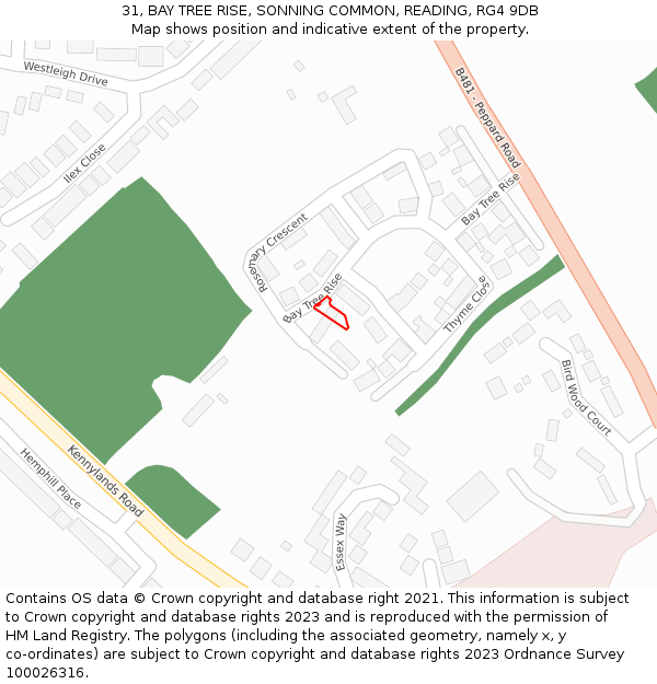 31, BAY TREE RISE, SONNING COMMON, READING, RG4 9DB: Location map and indicative extent of plot