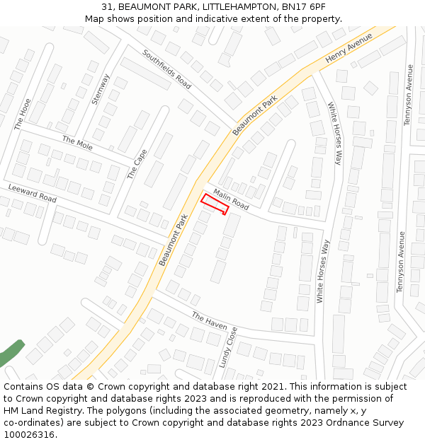 31, BEAUMONT PARK, LITTLEHAMPTON, BN17 6PF: Location map and indicative extent of plot
