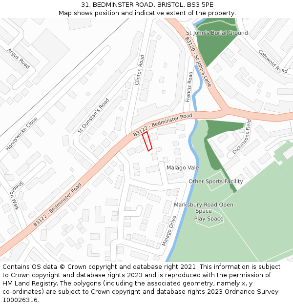 31, BEDMINSTER ROAD, BRISTOL, BS3 5PE: Location map and indicative extent of plot