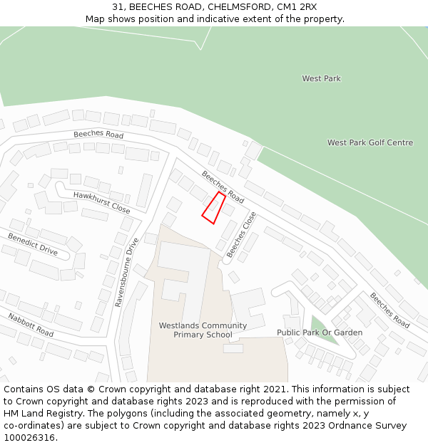 31, BEECHES ROAD, CHELMSFORD, CM1 2RX: Location map and indicative extent of plot