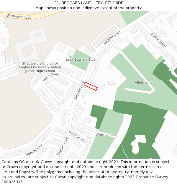 31, BEGGARS LANE, LEEK, ST13 8DB: Location map and indicative extent of plot