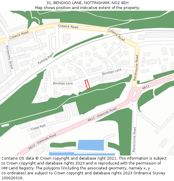 31, BENDIGO LANE, NOTTINGHAM, NG2 4EH: Location map and indicative extent of plot