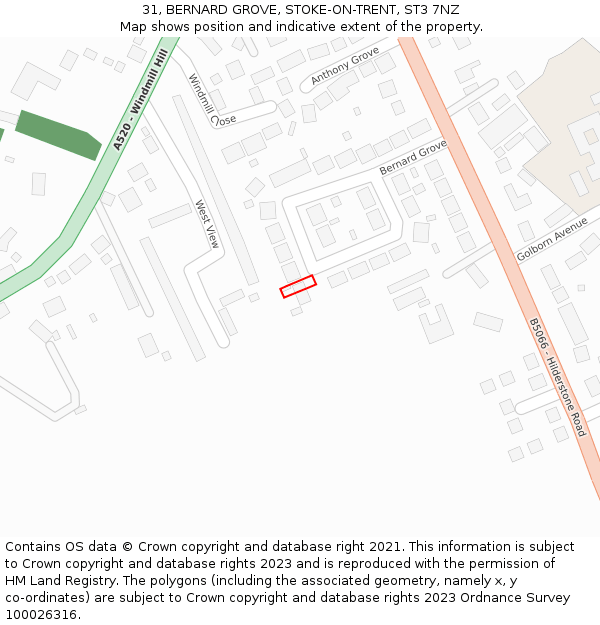 31, BERNARD GROVE, STOKE-ON-TRENT, ST3 7NZ: Location map and indicative extent of plot