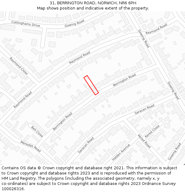 31, BERRINGTON ROAD, NORWICH, NR6 6PH: Location map and indicative extent of plot