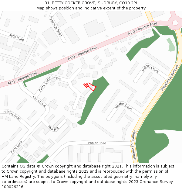 31, BETTY COCKER GROVE, SUDBURY, CO10 2PL: Location map and indicative extent of plot