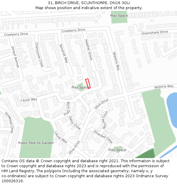 31, BIRCH DRIVE, SCUNTHORPE, DN16 3GU: Location map and indicative extent of plot
