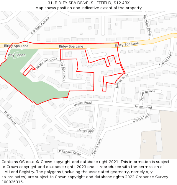 31, BIRLEY SPA DRIVE, SHEFFIELD, S12 4BX: Location map and indicative extent of plot