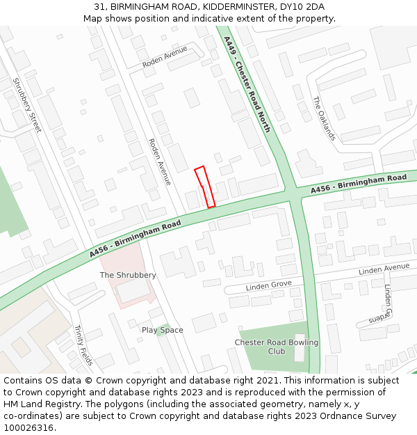 31, BIRMINGHAM ROAD, KIDDERMINSTER, DY10 2DA: Location map and indicative extent of plot