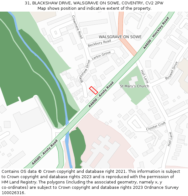 31, BLACKSHAW DRIVE, WALSGRAVE ON SOWE, COVENTRY, CV2 2PW: Location map and indicative extent of plot