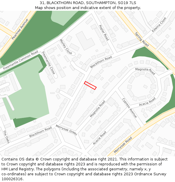 31, BLACKTHORN ROAD, SOUTHAMPTON, SO19 7LS: Location map and indicative extent of plot