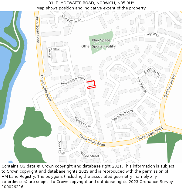 31, BLADEWATER ROAD, NORWICH, NR5 9HY: Location map and indicative extent of plot
