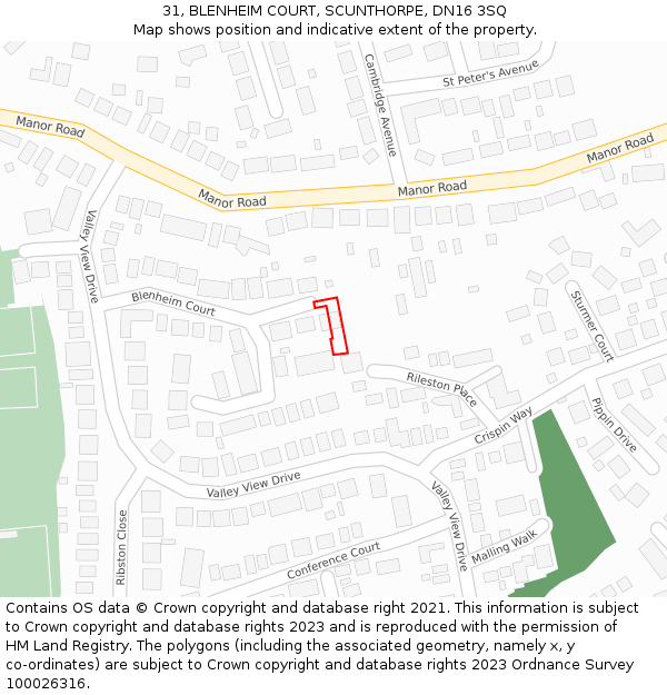 31, BLENHEIM COURT, SCUNTHORPE, DN16 3SQ: Location map and indicative extent of plot