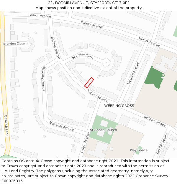 31, BODMIN AVENUE, STAFFORD, ST17 0EF: Location map and indicative extent of plot