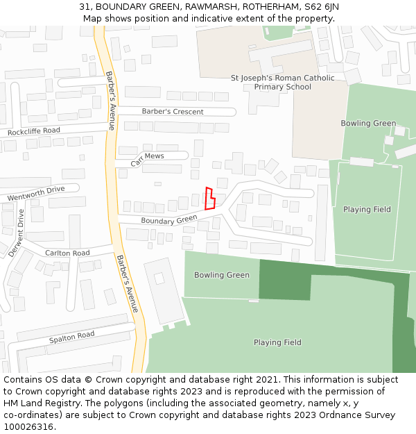 31, BOUNDARY GREEN, RAWMARSH, ROTHERHAM, S62 6JN: Location map and indicative extent of plot